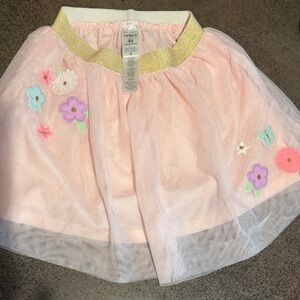 Carter's Light Pink Tulle Skirt with Gold Waistband and Floral Appliqués